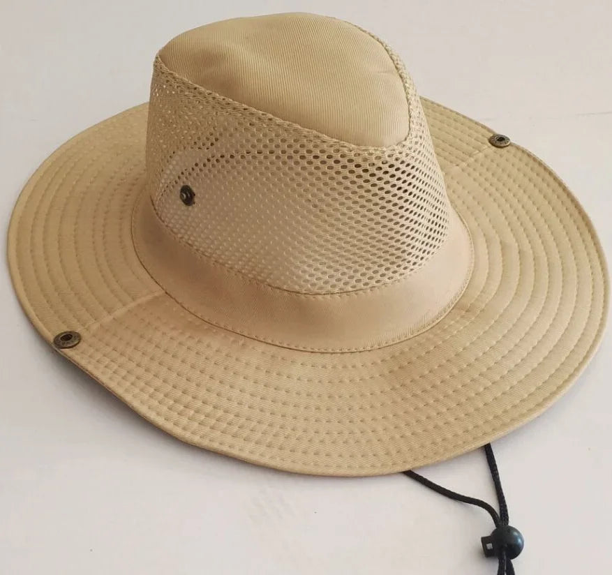 Men's Wide Brim Knight Sun Hat Monochrome Matte Outdoor Fisherman Cap Qme khaki