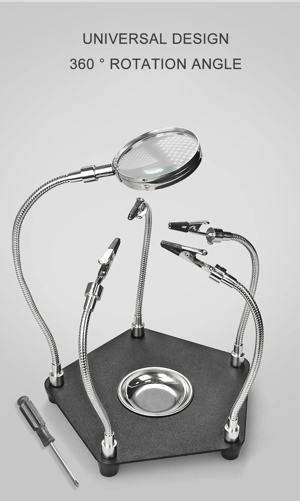 Soldering Magnifier PCB Holder Flexible Metal Arms Helping Hands Qme