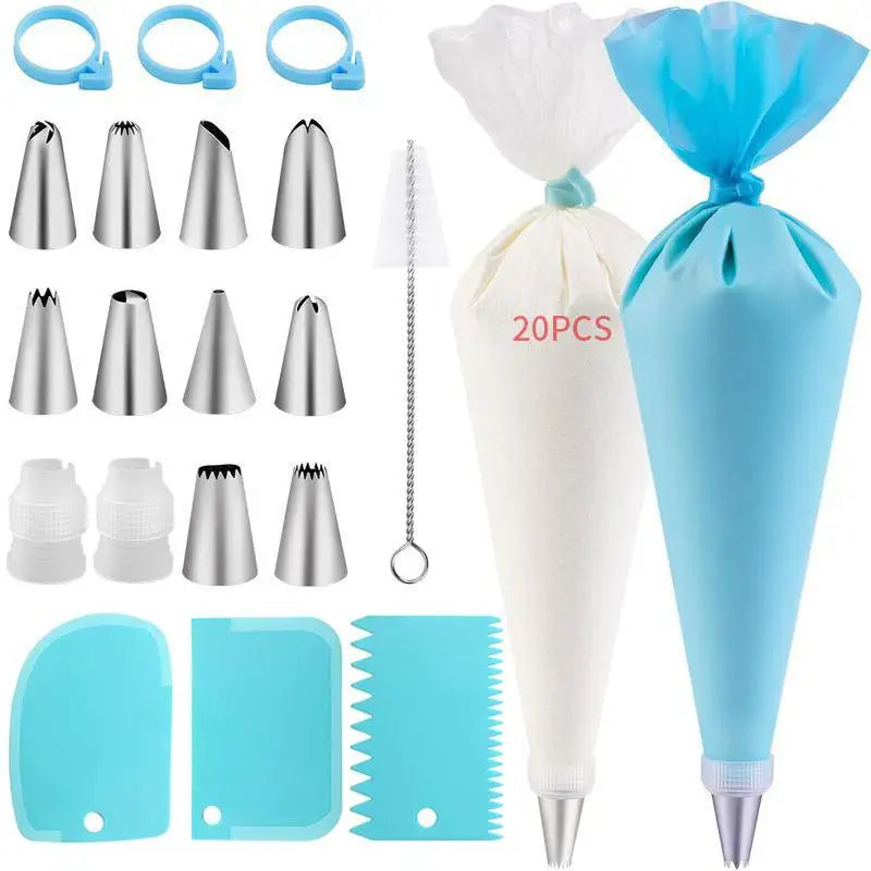 Piping Bags Tips Cake DIY Decorating Stainless Steel Nozzle Reusable Qme Blue