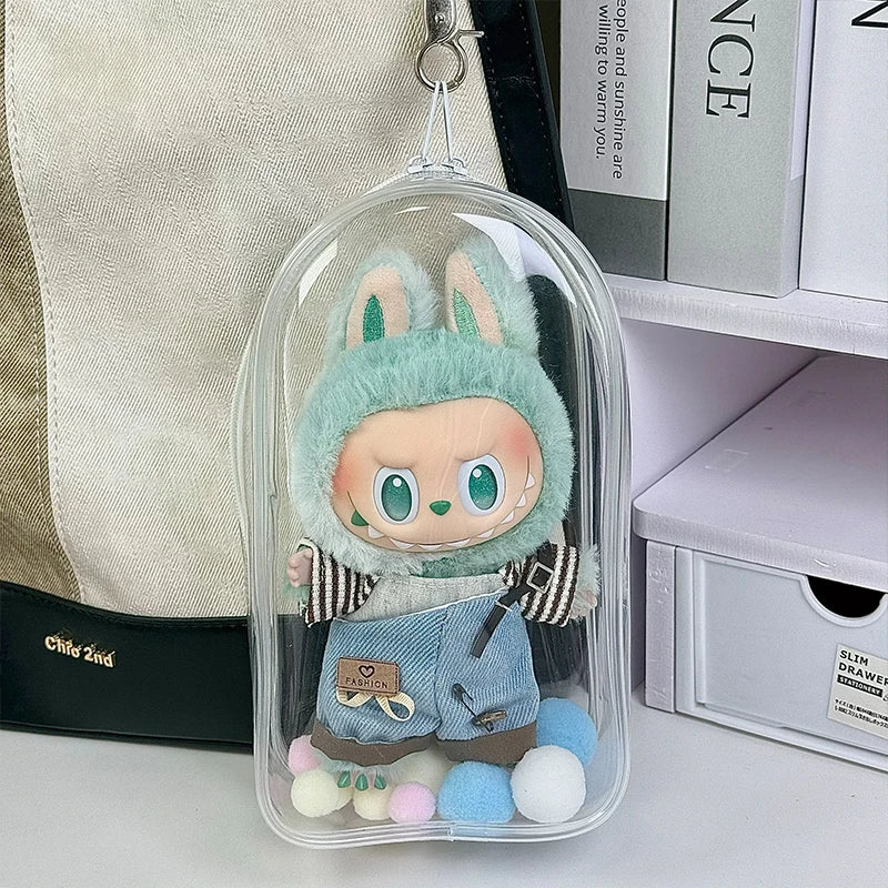 1 Labubu dust cover, PVC transparent portable storage bag for outdoor use, Labubu doll walking bag Qme Clear