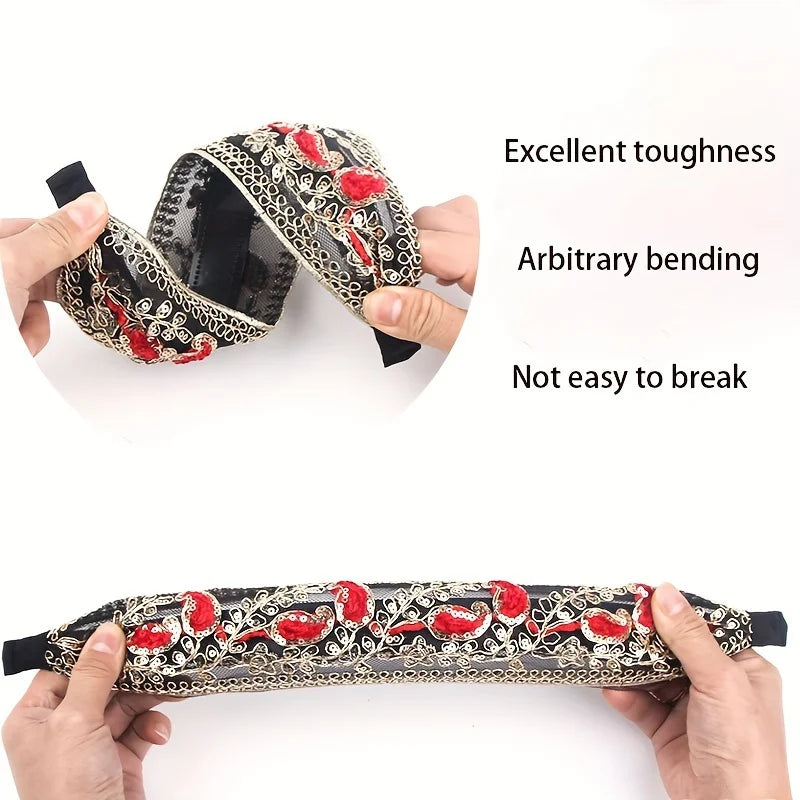 Boho Paisley Embroidered Headband For Women, Non-slip Sequin Lace Hair Band For Daily & Party Qme