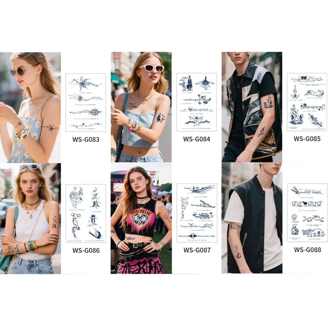 A 6pcs Disposable Small Tattoo Stickers for Women Men Flowers Moon Heart Temporary Tattoos for Hand Chest Wrists Finger Body Art Qme 6pcs WS-G083-G088