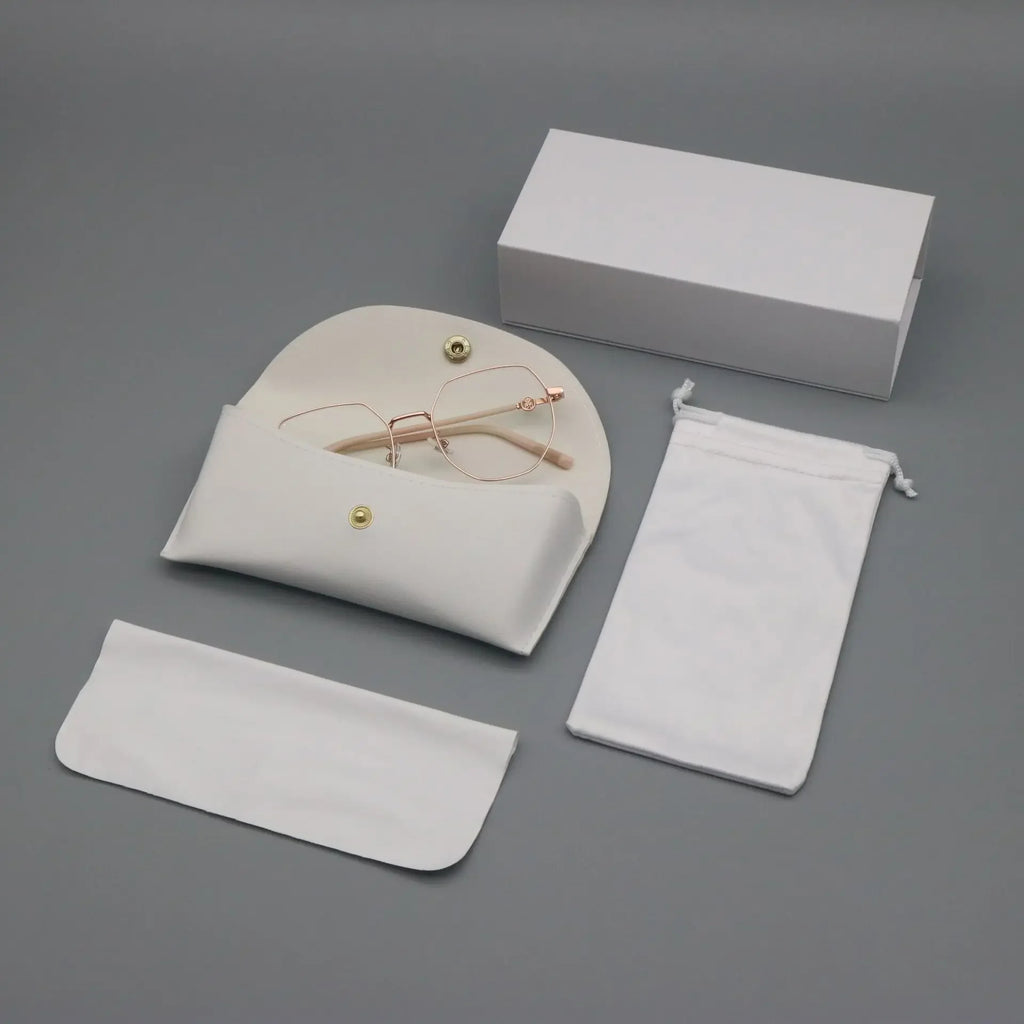 4 pcs Set High-Quality White Eyeglass Case Handmade Faux Leather Large Capacity Storage Luxurious Premium Feel Eyeglass Box Qme
