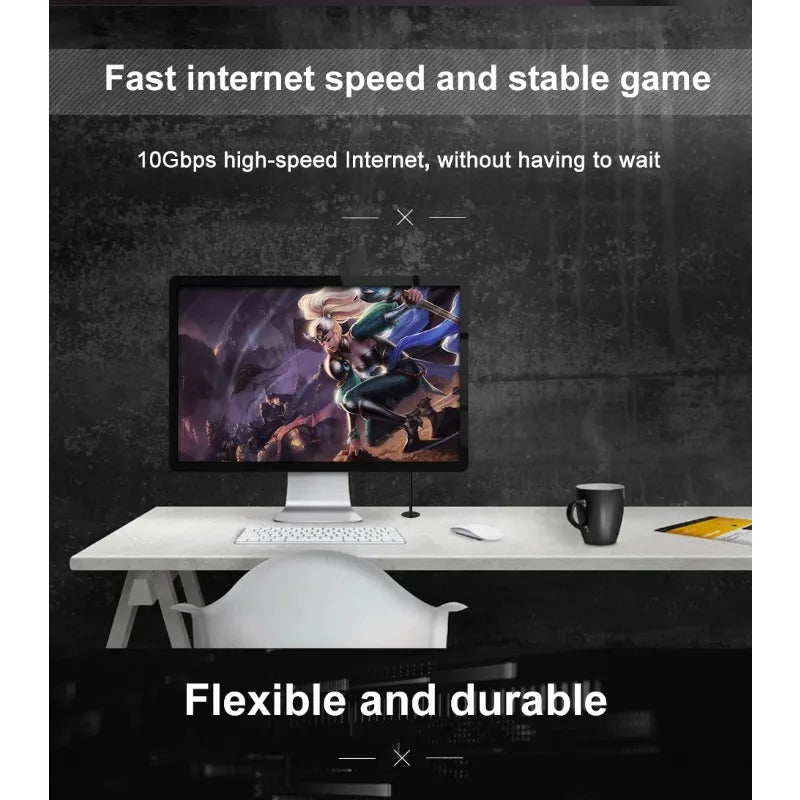CAT8 Ethernet Cable 40Gbps 2000MHz Shielded RJ45 Twisted Pair for Gaming WiFi7 High Speed Network Cable Qme