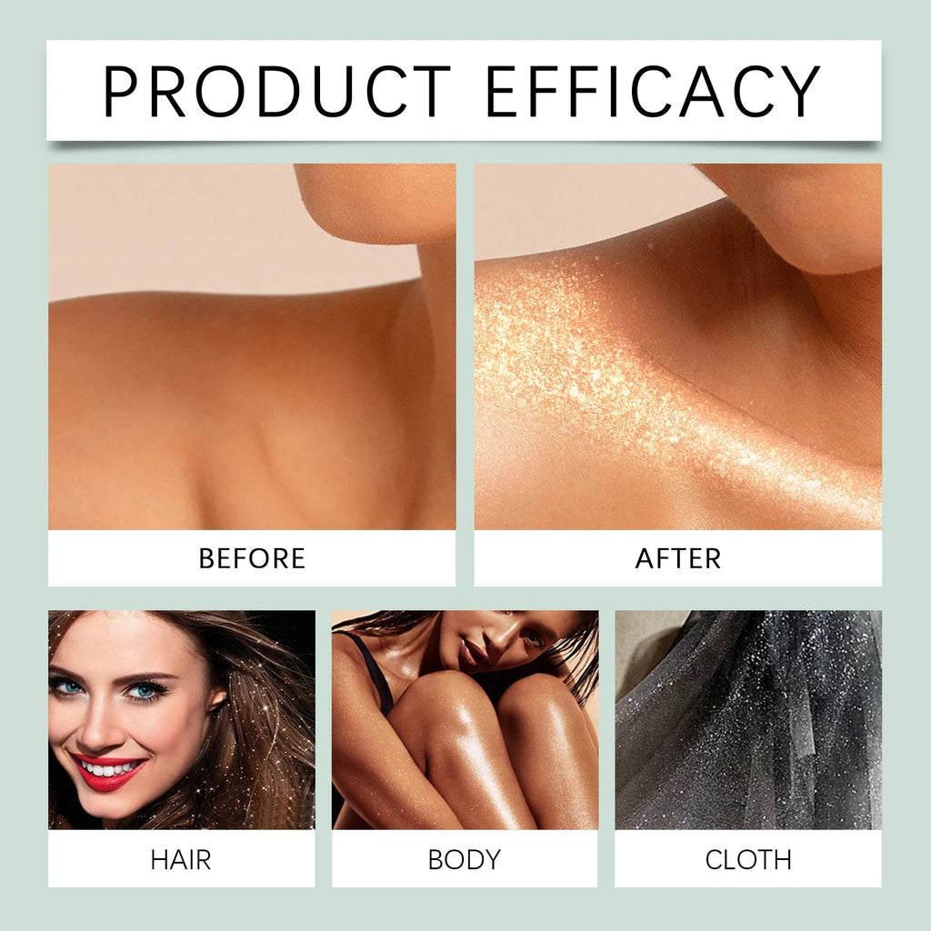 Shining Glitter Spray Fashion Highlighter Powder Spray for Hair Body Clothing Lasting Radiant Glow for Christmas Holiday Party Qme
