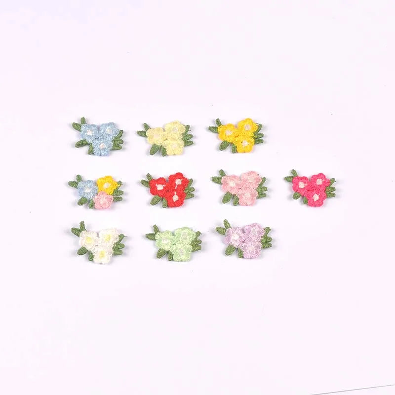 10pcs 3x2cm 3-Flower Cluster Embroidered Appliques, Handmade sewing decoration for DIY Clothes Hair Accessories No Glue cp4363 Qme 3x2cm-mix