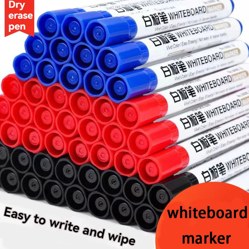 6Pcs/Set Dry Erase Whiteboard Marker Pen Blackboard Pens Thin Nib Black Blue Red Color Erasable Marker Pens Qme