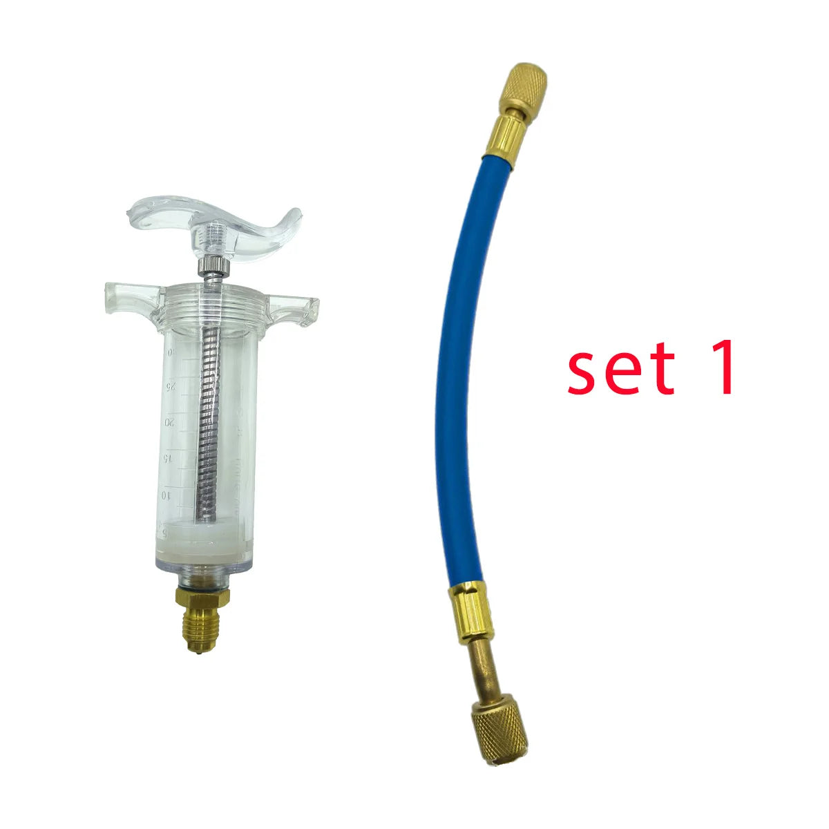 Car A/C Oil/Dye Injector 30Ml 1Oz with Low Side Quick Coupler Adapter 1/4 Air Conditioning Automotive Oiler Injection Syringe Qme SET 1