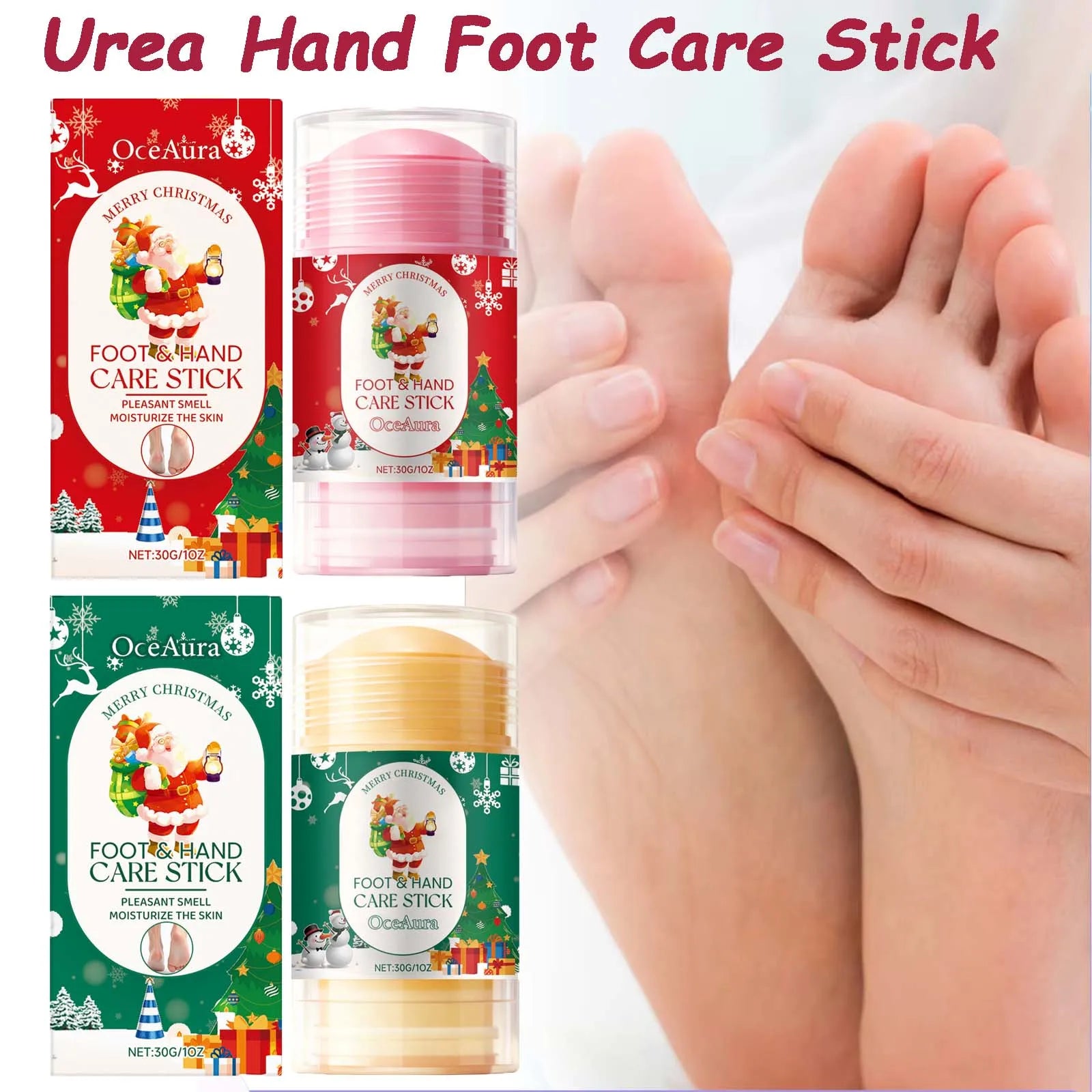 Christmas Urea Hand Foot Care Stick Moisturizing Balm for Dry Cracked Heels Elbows & Knees Gentle Exfoliation Softening Skin Qme