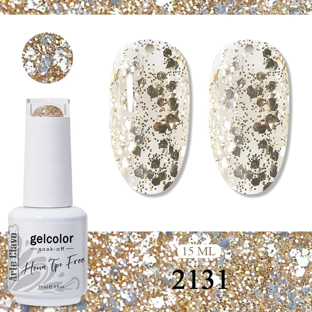 Arte Clavo Glitter Gel Nail Polish HEMA TPO Sliver Champagne