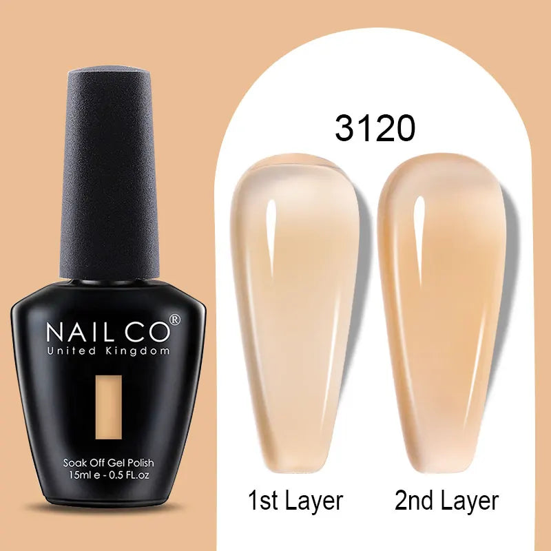 NAILCO Rubber Base Gel Polish Milky Pink Jelly White Beige 6Colors