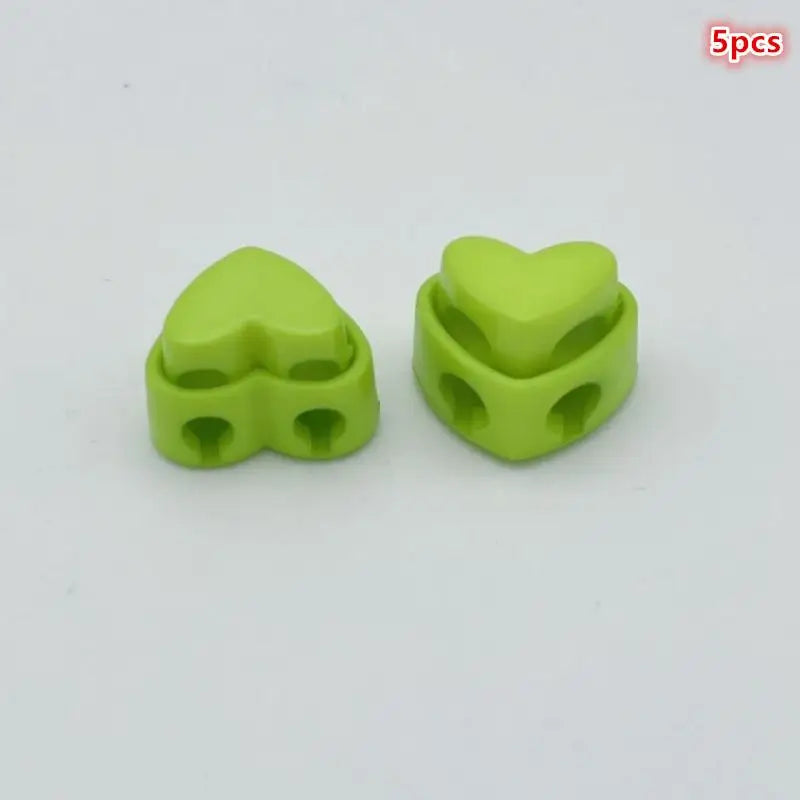 5pcs Colorful Garment Stoppers Heart-Shaped Plastic Cord Locks Double Hole Spring Toggle Anti-slip Stoppers Garment Accessories Qme fluorescent green