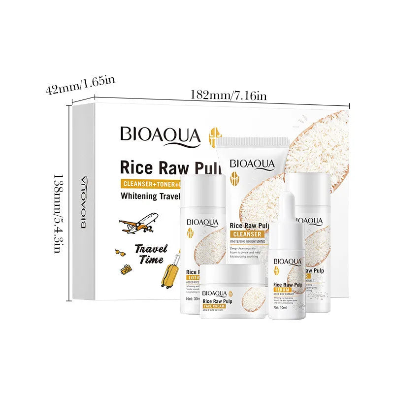 BIOAOUA Rice Raw Whitening Brighten Hydrating Moisturize Soothing Qme 5pcs Set