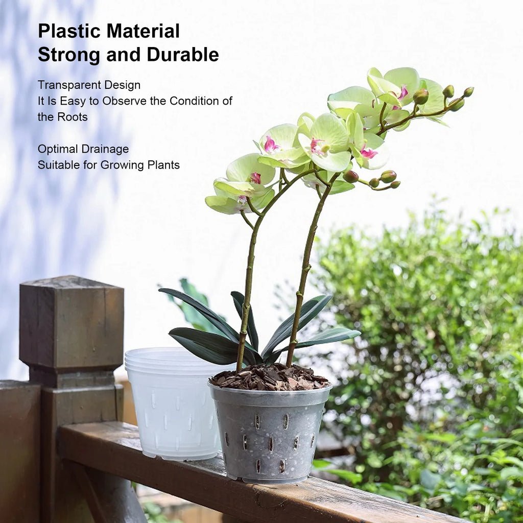 5 Sets Clear Orchid Flower Pots with Holes and Saucers Breathable Plastic Orchid Planter Root Control Plant Growing Pots Qme