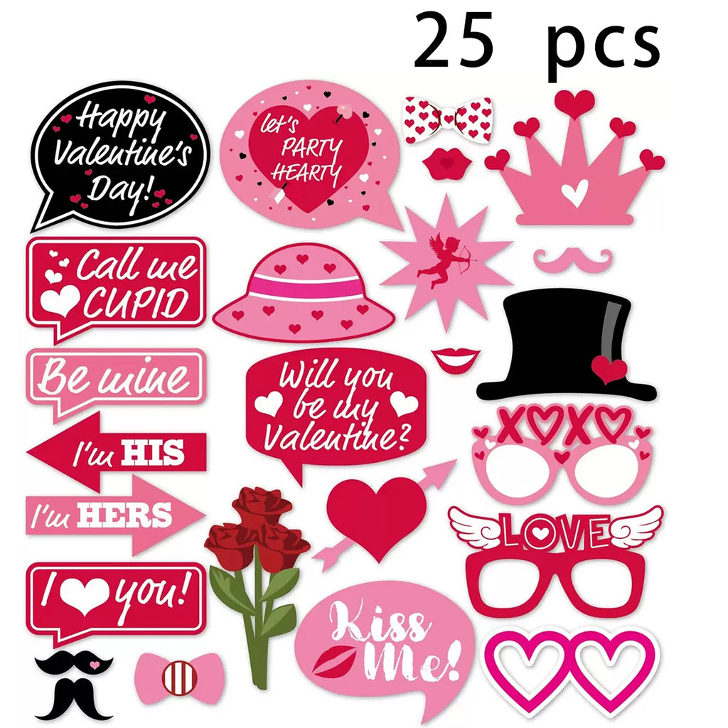 Valentine's Day Photo Props Paper Decorations 25-Piece Set Bachelor Party Theme Valentine's Celebration Supplies Qme 25 Pieces