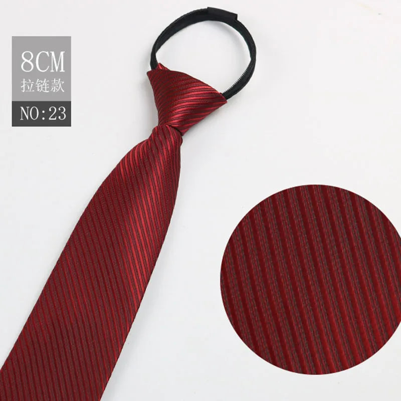 Zipper Ties Men Pre-tied Neck Tie Red Black Navy Blue Neckties Qme WHITE