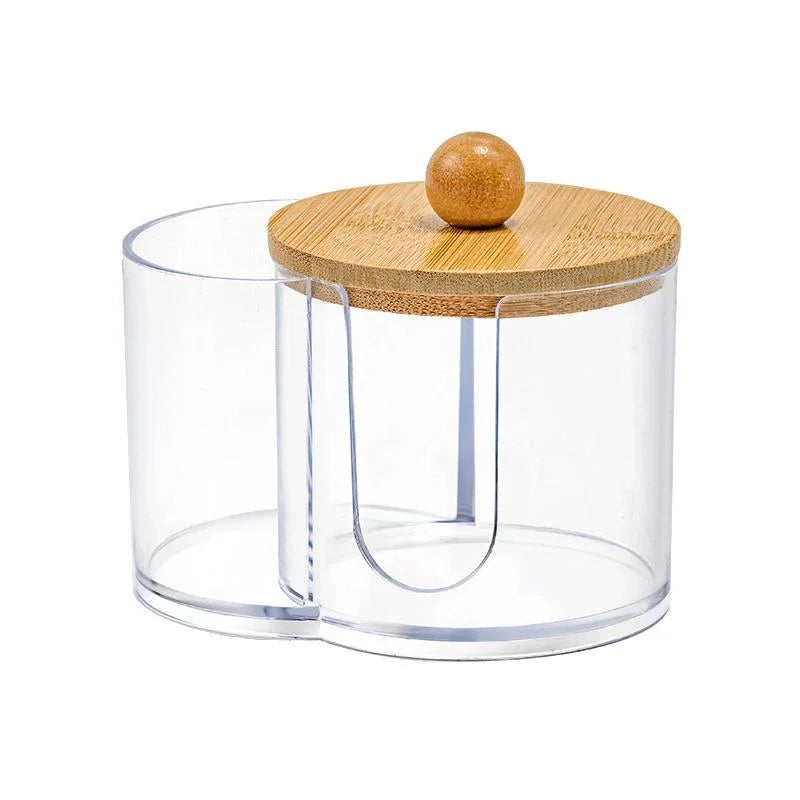 2-in-1 Cotton Swab Makeup Remover Cotton Integrated Storage Box Desktop Makeup Cotton Double Hole Storage Box Covered StorageBox Qme Transparent B