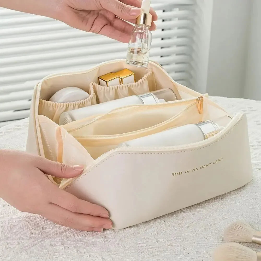 Makeup Organizer Female Toiletry Bag Make Up Case Storage Pouch Qme white