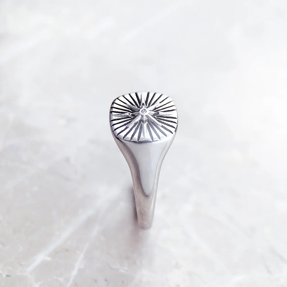 Signet Ring Vintage Star Fine Jewerly For Women Men Summer Energetic Gift In 925 Sterling Silver Qme