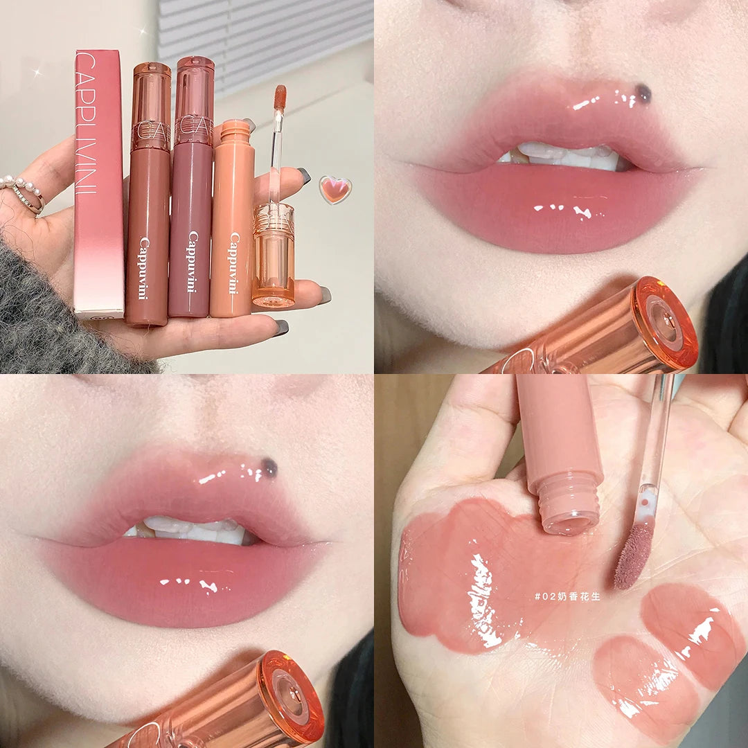 Crystal Jelly Lip Gloss Moisturizing Water-light Clear Lip Oil Waterproof Long Lasting Nude Glossy Grape Red Lip Tint Makeup Qme