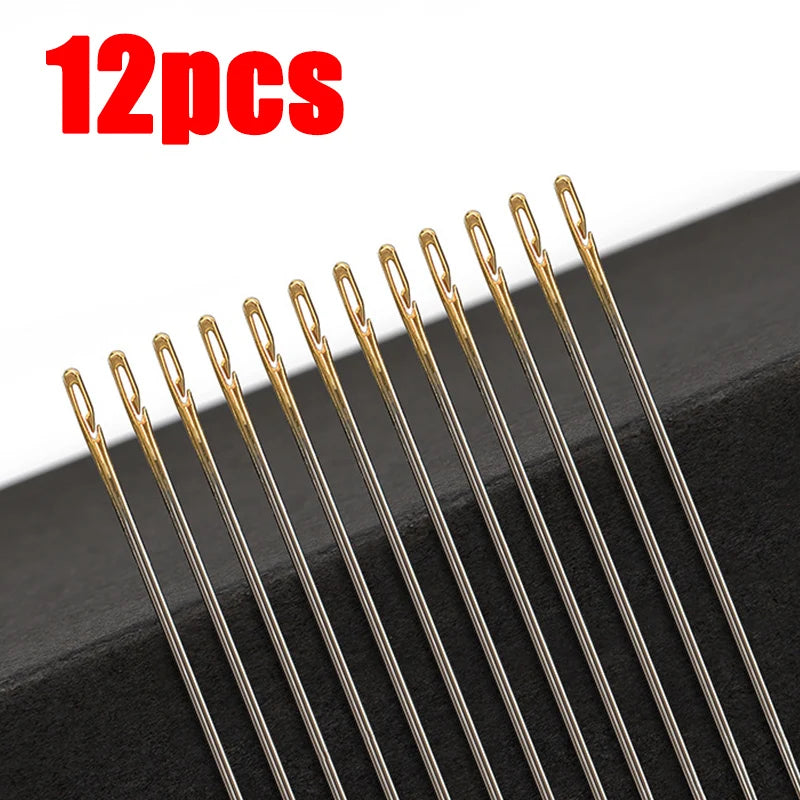 12PCS Side Holes Blind Needles Sewing Stainless Steel Elderly Needle Household DIY Jewelry Beading Threading Apparel Needles Qme
