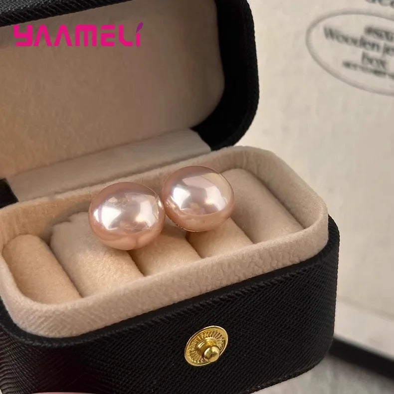 Pearl Earrings for Woman Lady 925 Sterling Silver Color Gold Coated Luxury Female Birthday Wedding Gift Jewelry Qme