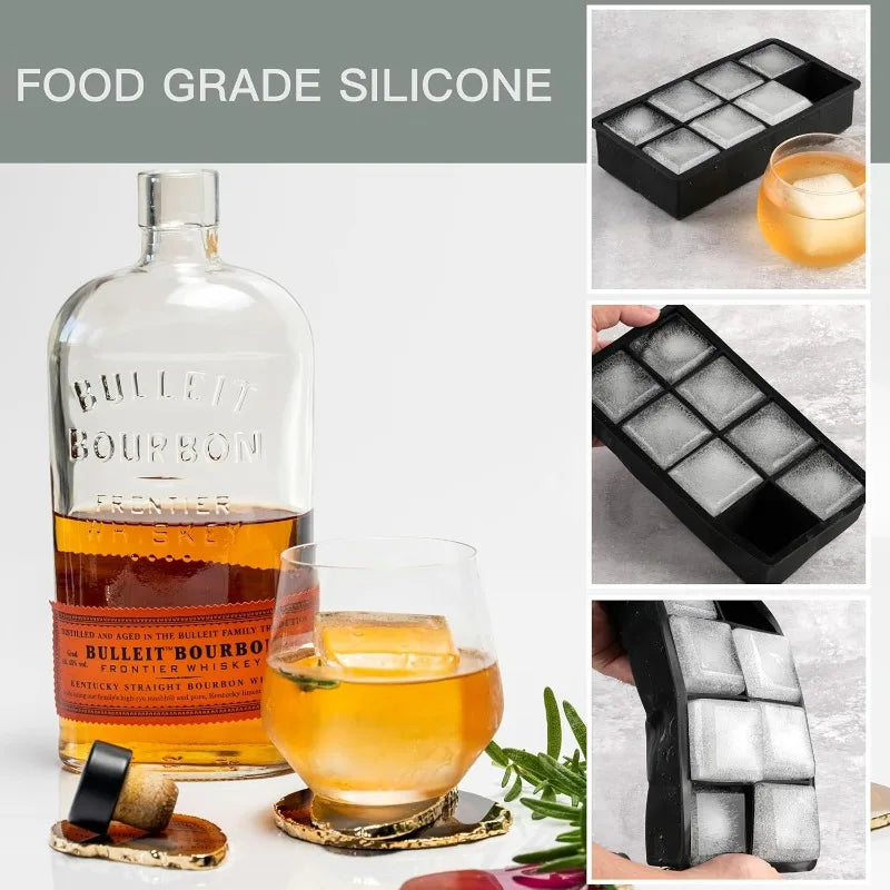 8/15 Grids Silicone Ice Cube Tray Square Ice Cube Mold Reusable Ice Cube Mold for Whiskey Cocktail Juice Drinking Qme