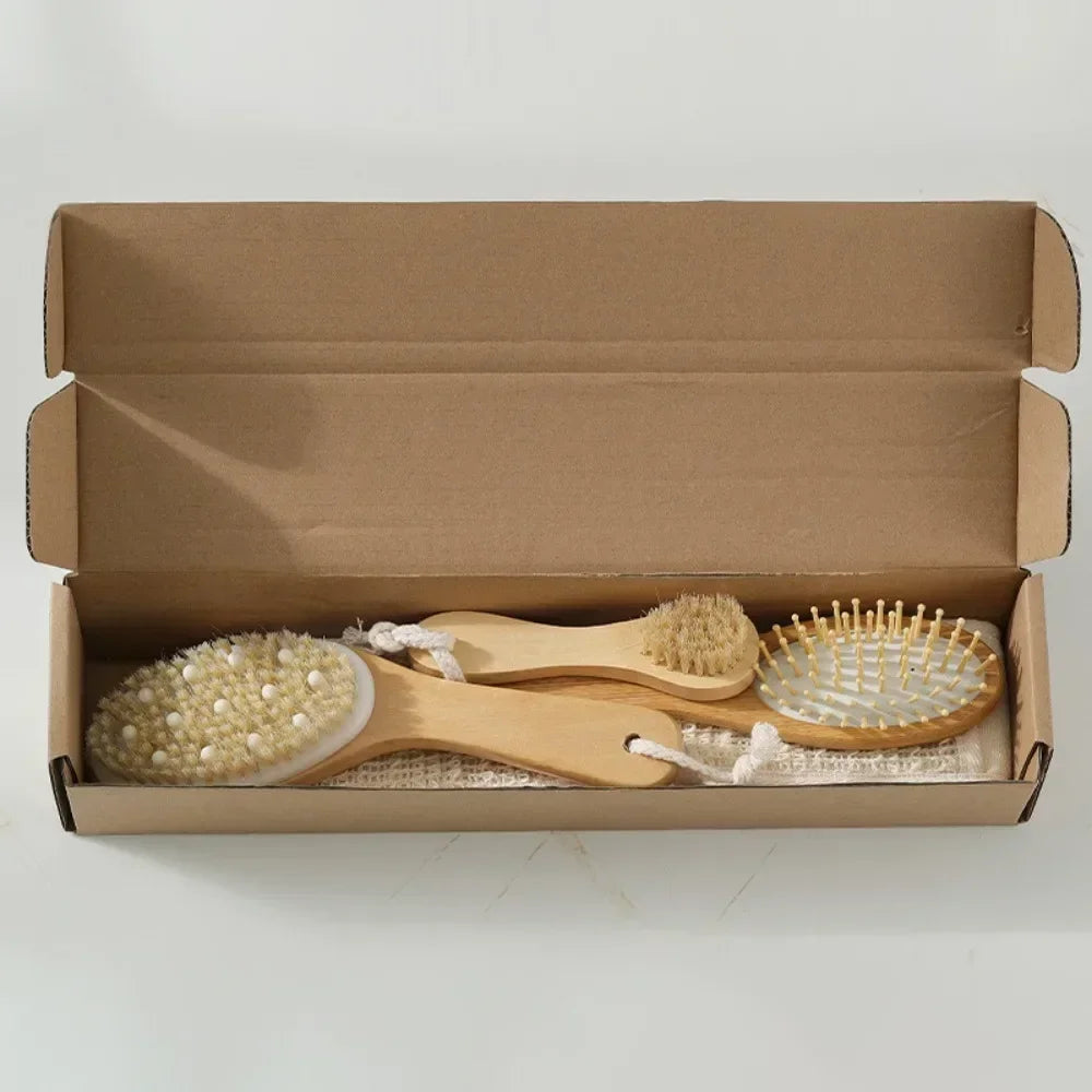 Bamboo Long Handle Back Scrubber Horsehair Exfoliating Brush Strap Qme