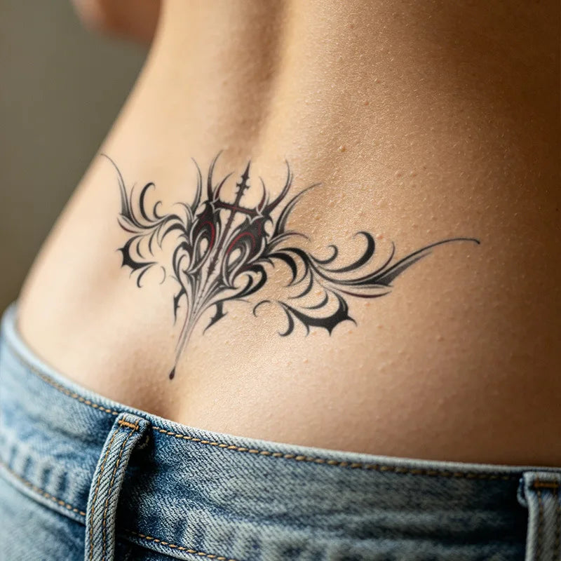 Tattoo Sticker Dark Line Temporary Tattoo Waterproof Long Lasting Women Symmetrical Sexy Pattern Couple Fake Tattoo Leg Chest Qme