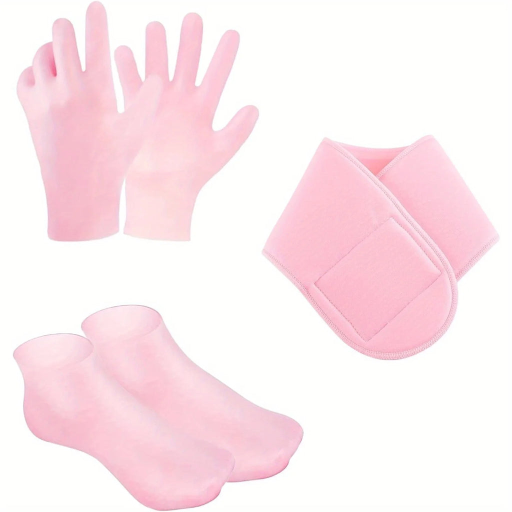 Reusable Silicone Moisturizing Gloves Socks Set Spa Gel Hand Foot Care Kit Washable for Dry Cracked Skin Repair Night Sleep Spa Qme
