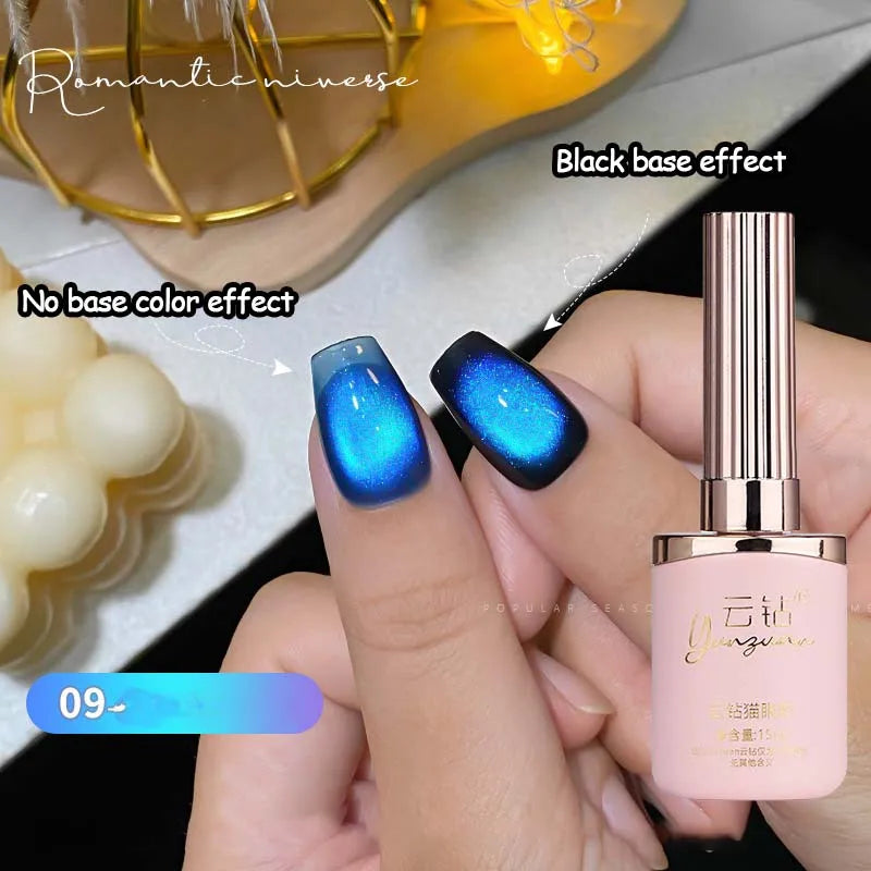 Double Light Romantic Cat Eye Magnetic Gel Nail Polish Sparkling Rainbow Colorful Soak Off Nail Art Gel Varnish Semi Permanent Qme 09