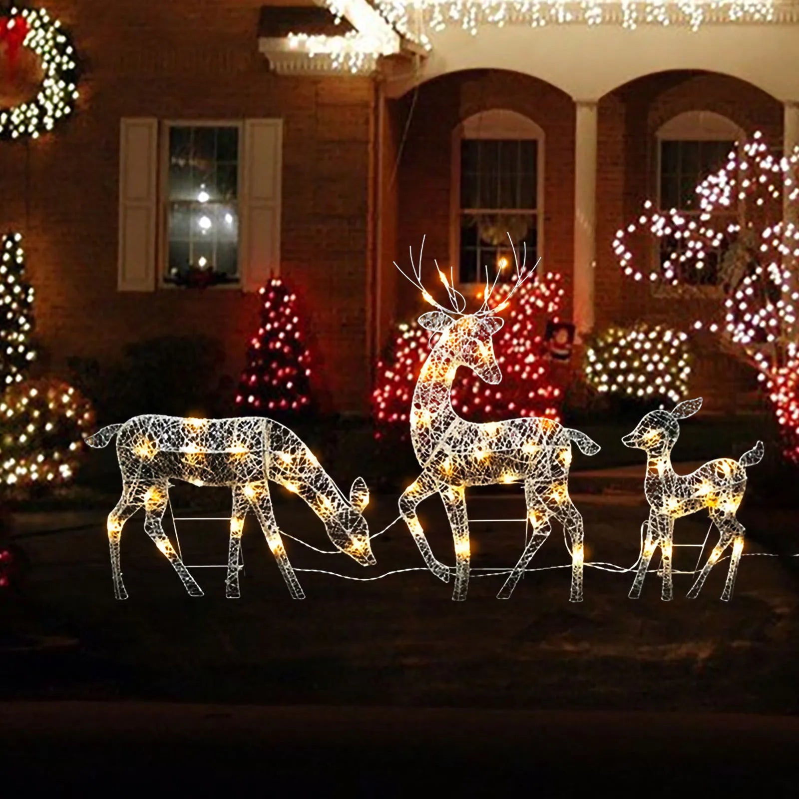 3PCS Christmas Reindeer Family Lighted Deer Christmas Decoration LED Lights Glowing Reindeer Xmas Home Outdoor Garden Ornament Qme