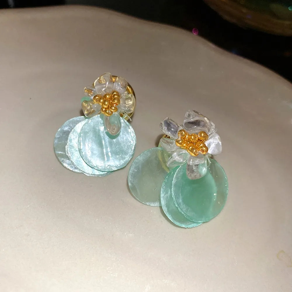 Fashion Beach Summer Shell Stud Earrings Bohemian Exaggerated Shell Drop Earrings Pendant Scallop Pendant Ear Studs Girl Qme Blue