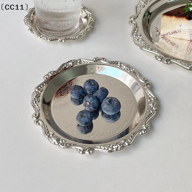 Luxury Silver Plated Plates Cake Dessert Tray Tea Snack Fruit Dish Qme