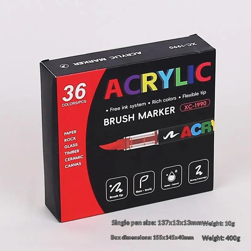 Acrylic Brush Markers Non Toxic Rich Colors Drawing Crafting Paper Qme F