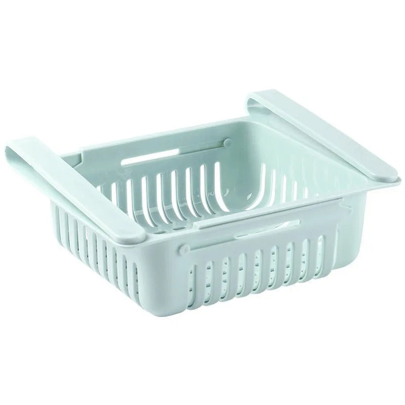 1Pc Refrigerator Storage Basket Flexible Expandable Fridge Organizer Drawer Storage Rack Storage Fresh Box Freezer Box Storage Qme Blue