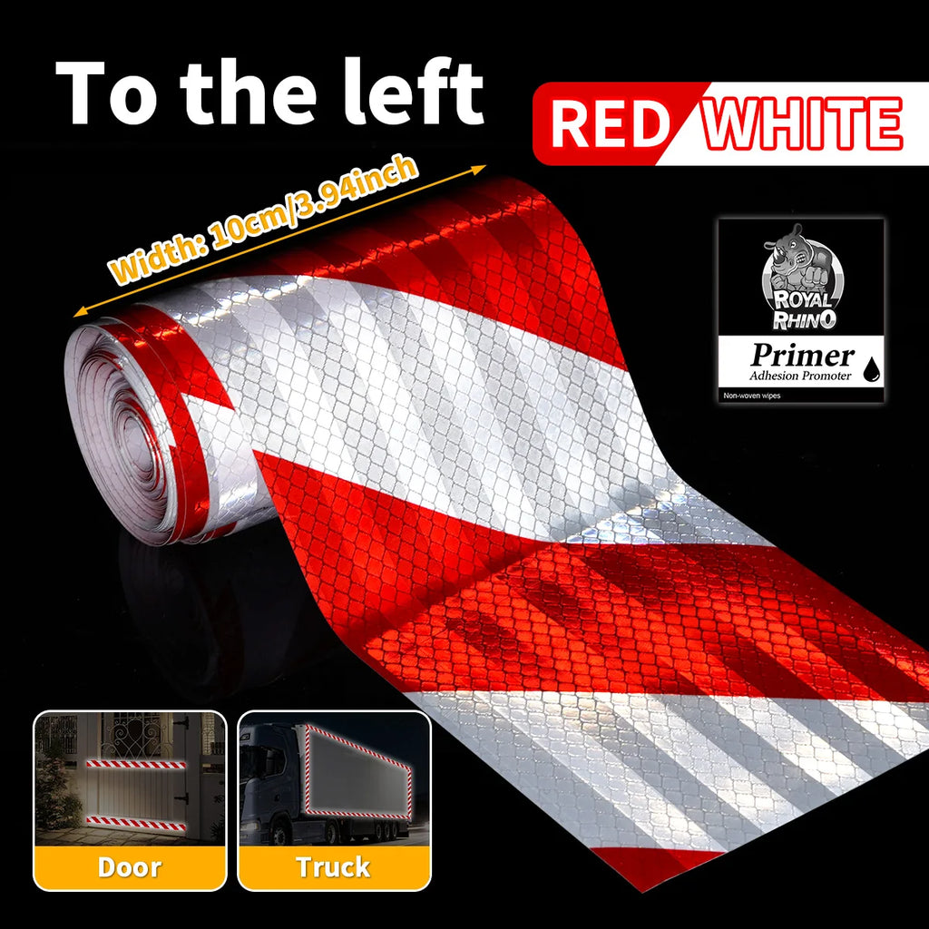 High Visibility Twill Reflective Tapes PET Material 10cmX1/3/5/10M Safety Warning Tapes Waterproof Self-adhesive For Cars DIY Qme RED WHITE-L 10M 10CM