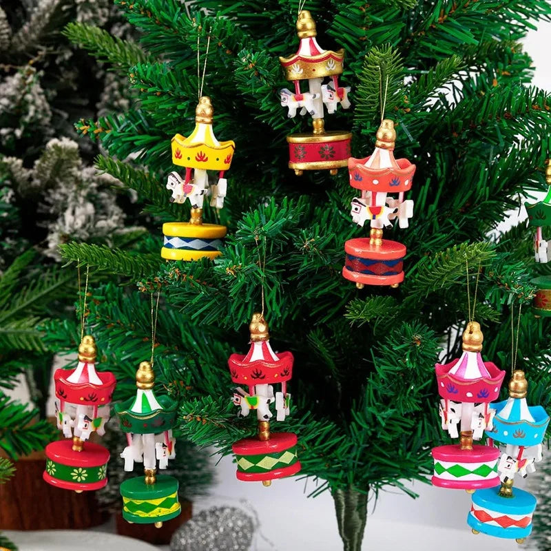 Vintage Handmade Wooden Carousel Horse 6 Mini Hanging Pendant Qme