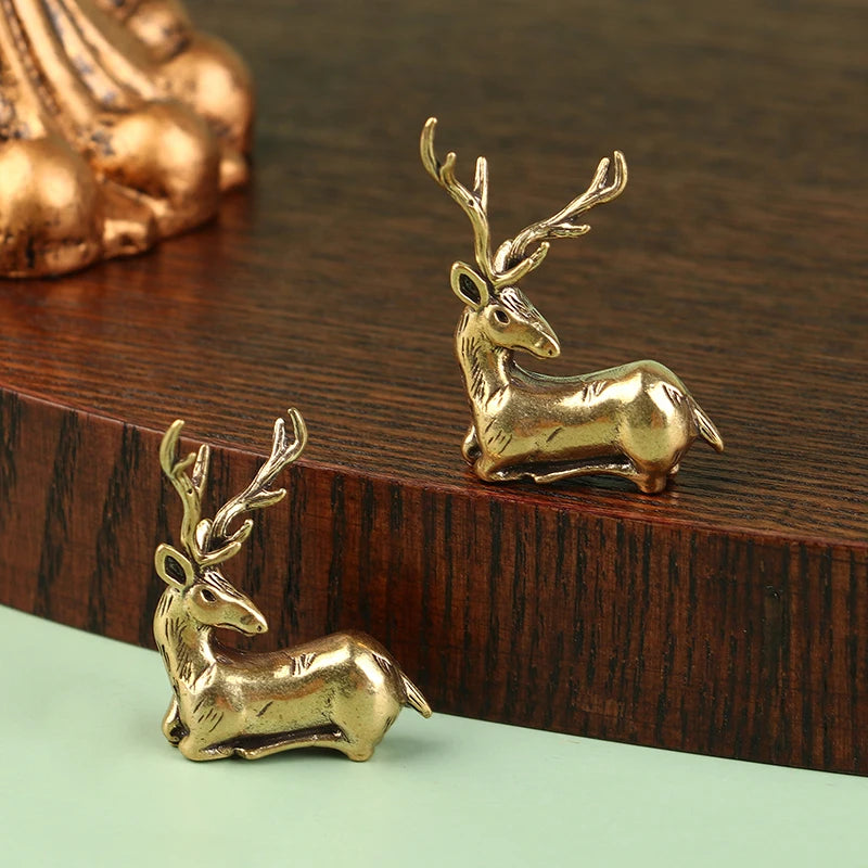 Mini Deer Statue Desktop Ornament Decors Retro Brass Christmas Elk Qme