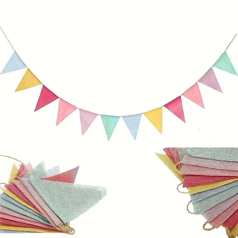 1 set of 12 pieces wedding party colored imitation linen triangle flag decoration Qme