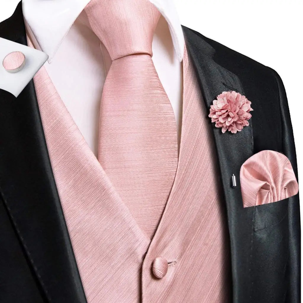 Mens Vests Jacquard Waistcoat Neck Tie Hanky Cufflinks Brooch Men Qme