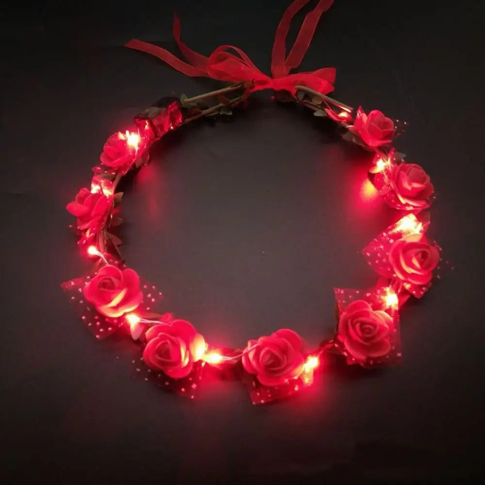 Elegant Vintage Luminous Foam Party Headwear Crown Flower Headband Qme red