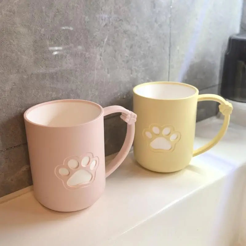 Cute Cartoon Cat Paw Couples Plastic Mouthwash Toothbrush Cup Handle Qme