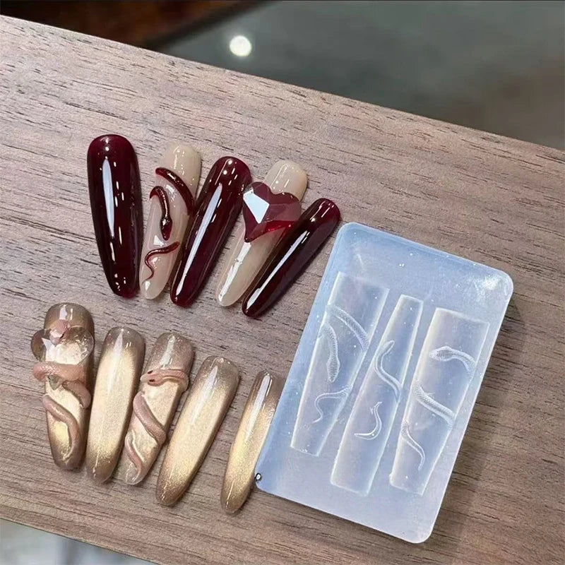1 3D Silicone Nail Carving Mold Snake Design DIY Tool Art Decorative Qme