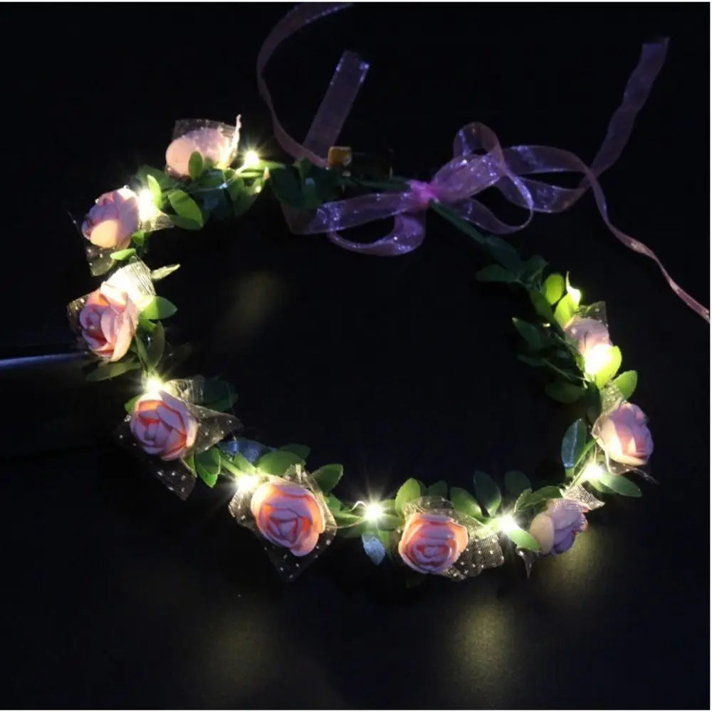 Elegant Vintage Luminous Foam Party Headwear Crown Flower Headband Qme light pink