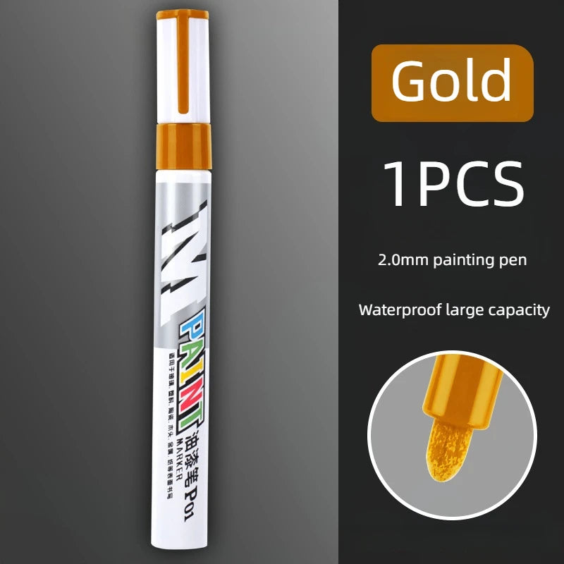 Car paint scratches repair brush pen waterproof water paint marker pen car tire tread care automotive black white red silver Qme Gold