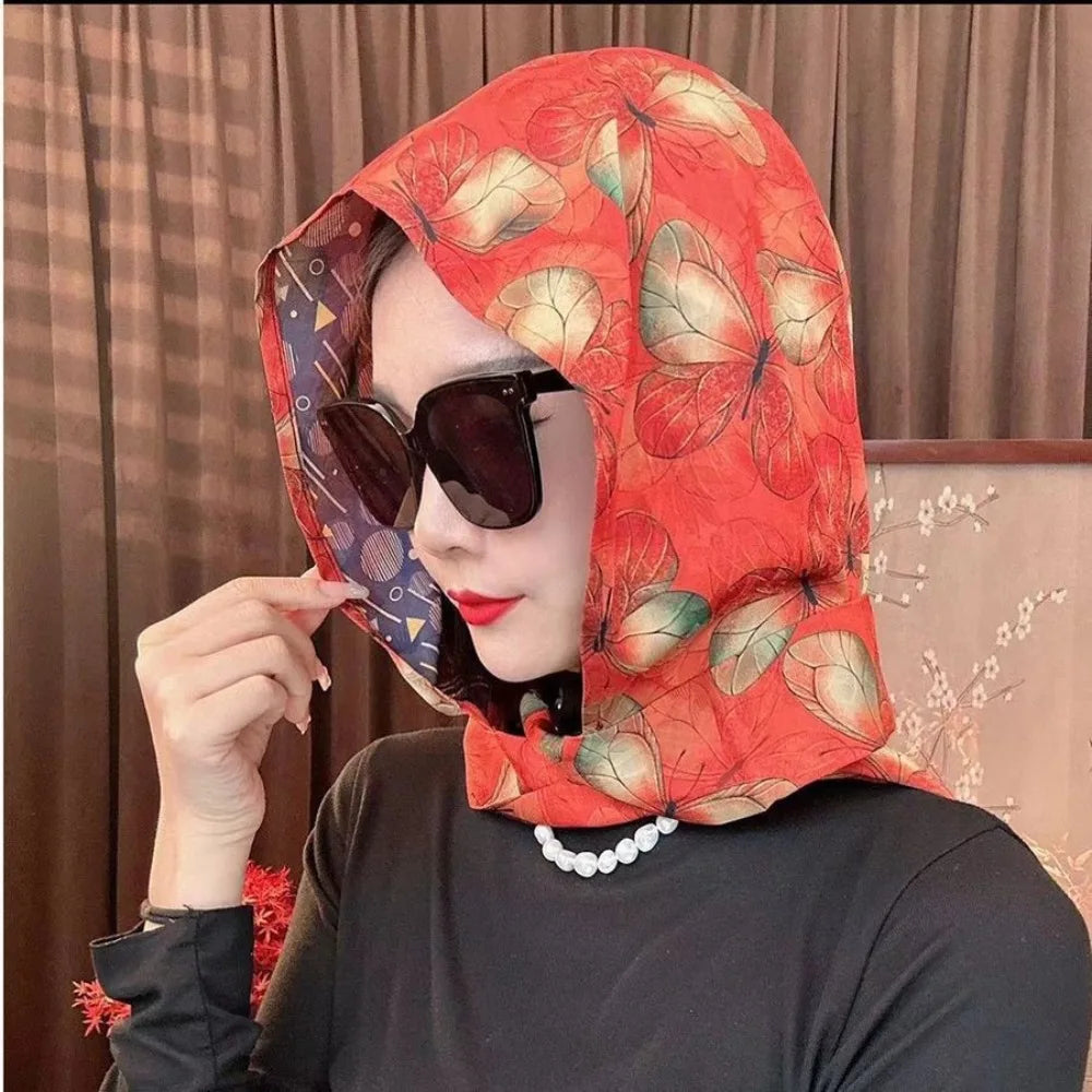 Headkerchief Elegant Printed Turban Hat Painting Cotton Linen Loom Silk Scarf Hat Sunscreen Polyester Women's Headscarf Beach Qme Style17