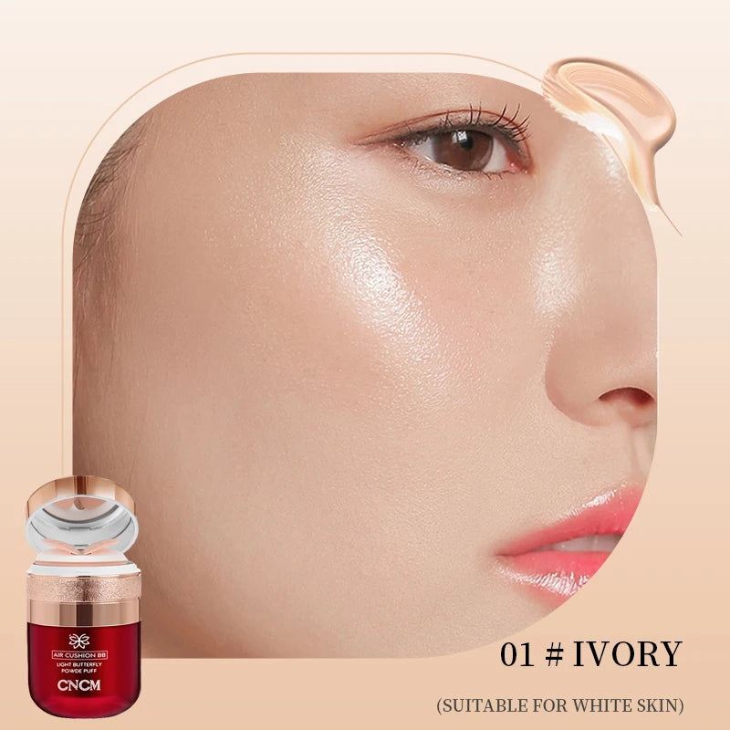 Air Cushion BB Cream Butterfly Powder Puff Moisturizing Foundation Concealer Whitening Oil-control Waterproof Makeup Cosmetics Qme 01 Ivory