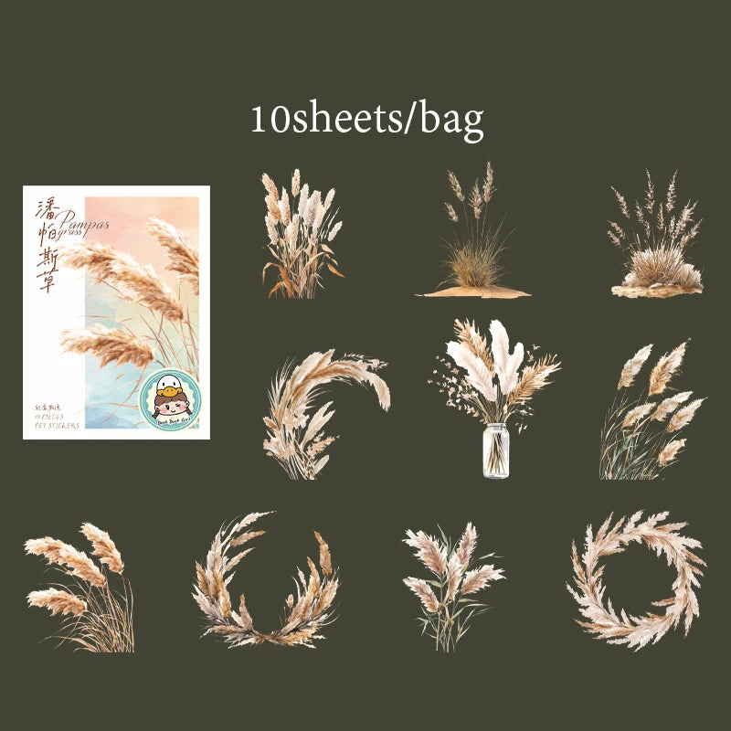 Stickers 10sheets/bag Pampas Grass Stickers Handbook Stationery DIY Handmade Scrapbook & Journal Decorative Sticker Packs Qme 6