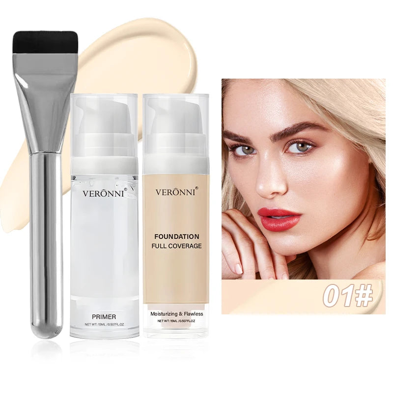 VERONNI Full Coverage Foundation& Hydrating Primer Foundation Brush Qme 01